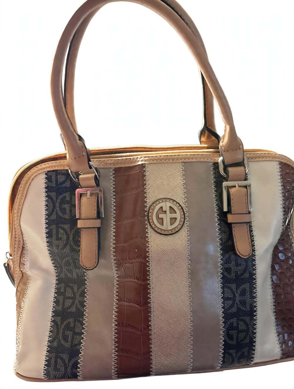 Giani Bernini Patchwork Brown Stripe Dome Satchel Handbag